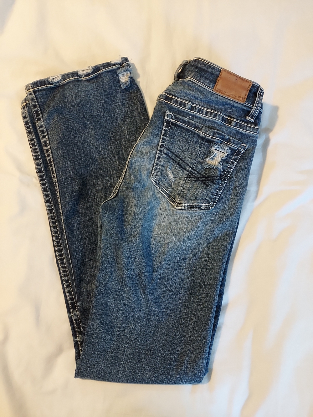 BKE Stella Slim Fit Scalloped Raw Hem Skinny Jeans Distressed Medium Wash 27 - Picture 9 of 9
